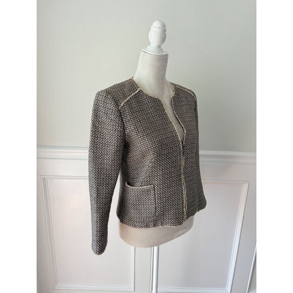 Hobbs London Collarless Jacket Blazer Tan Tweed US6 - Picture 2 of 7